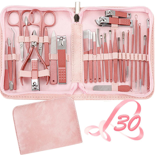 30 pcs Nail Clippers Manicure Tool Set, With Portable Travel Case, Cuticle Nippers And Cutter Kit, Professional Nail Clippers
