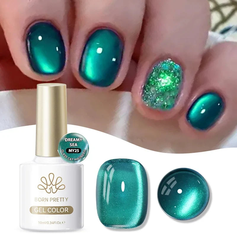 BORN PRETTY Gold Pink Cat Magnetic Gel Polish 10ml Water Light Spaking Glitter  Soak Off UV Semi Permanent Varnish Manicure