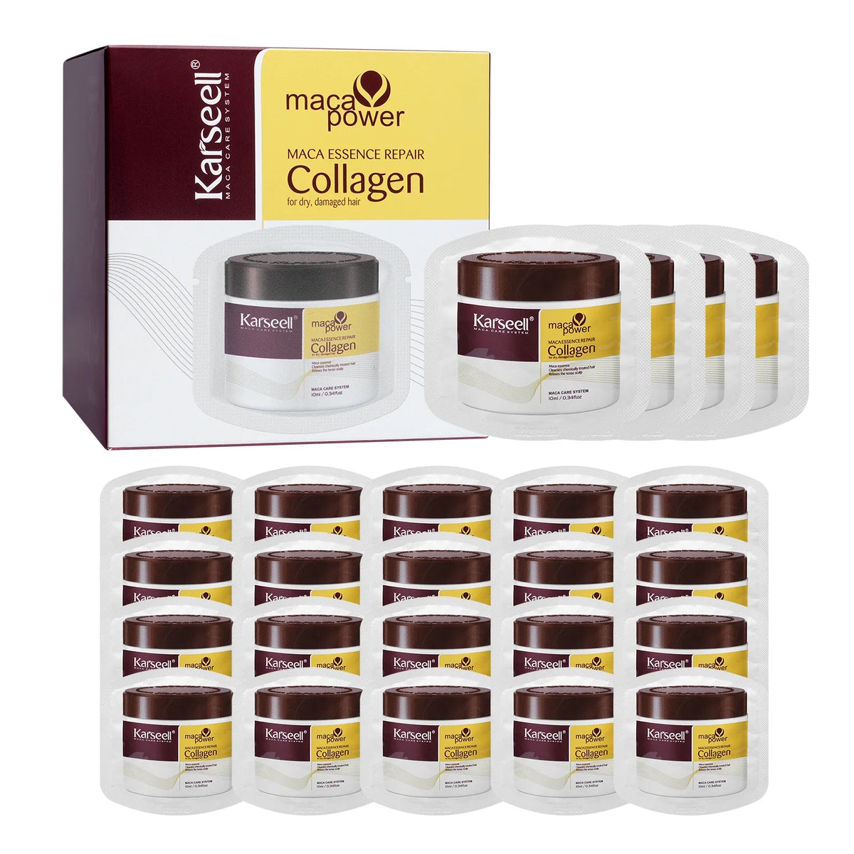 Karseell 24 Packs/Box Collagen Hair Mask Essence Collagen Hair Treatment Deep Repair Conditioning Argan Oil for Dry Damaged Hair