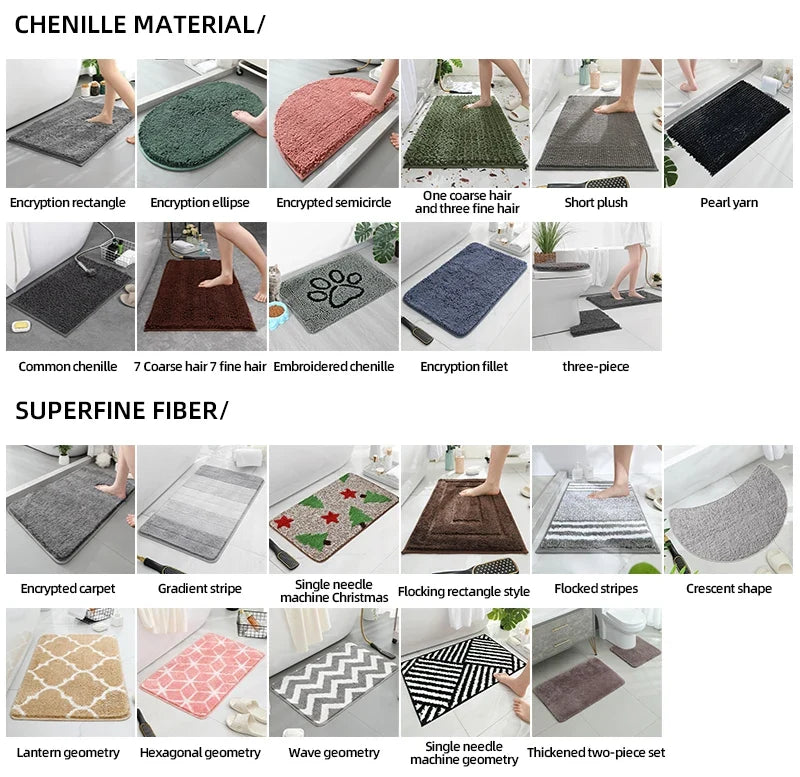 Embroidered Pebble Coral Velvet Floor Mat, Bathroom Carpet, U-shaped Sponge Absorbent Foot Mat, Door Mat, Two-piece Set