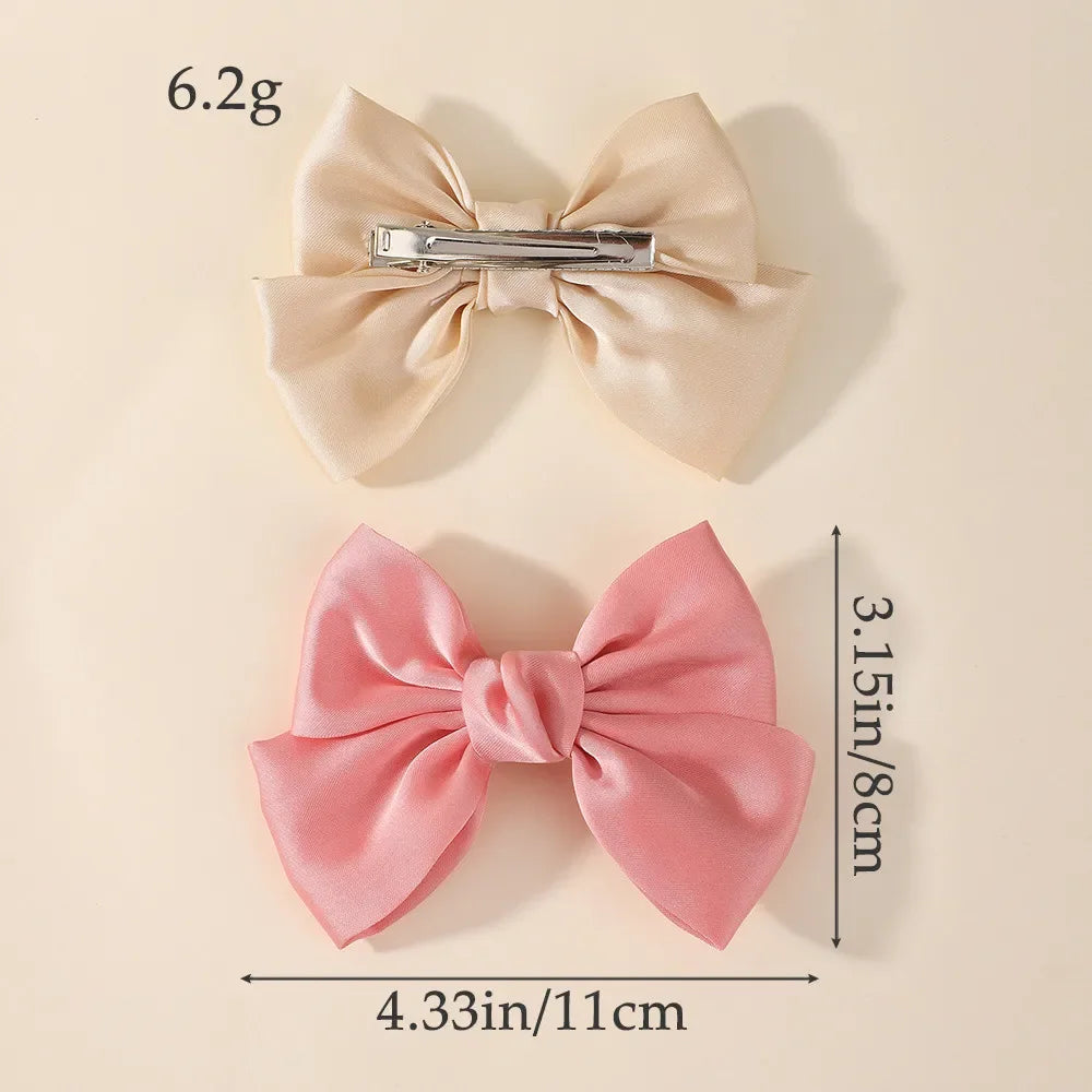 2PCS Matte Satin Large Bow Pair Hair Clips Solid Color Big Bow Barrettes Girls Wedding Birthday Party Daily Dress‑up Headdress