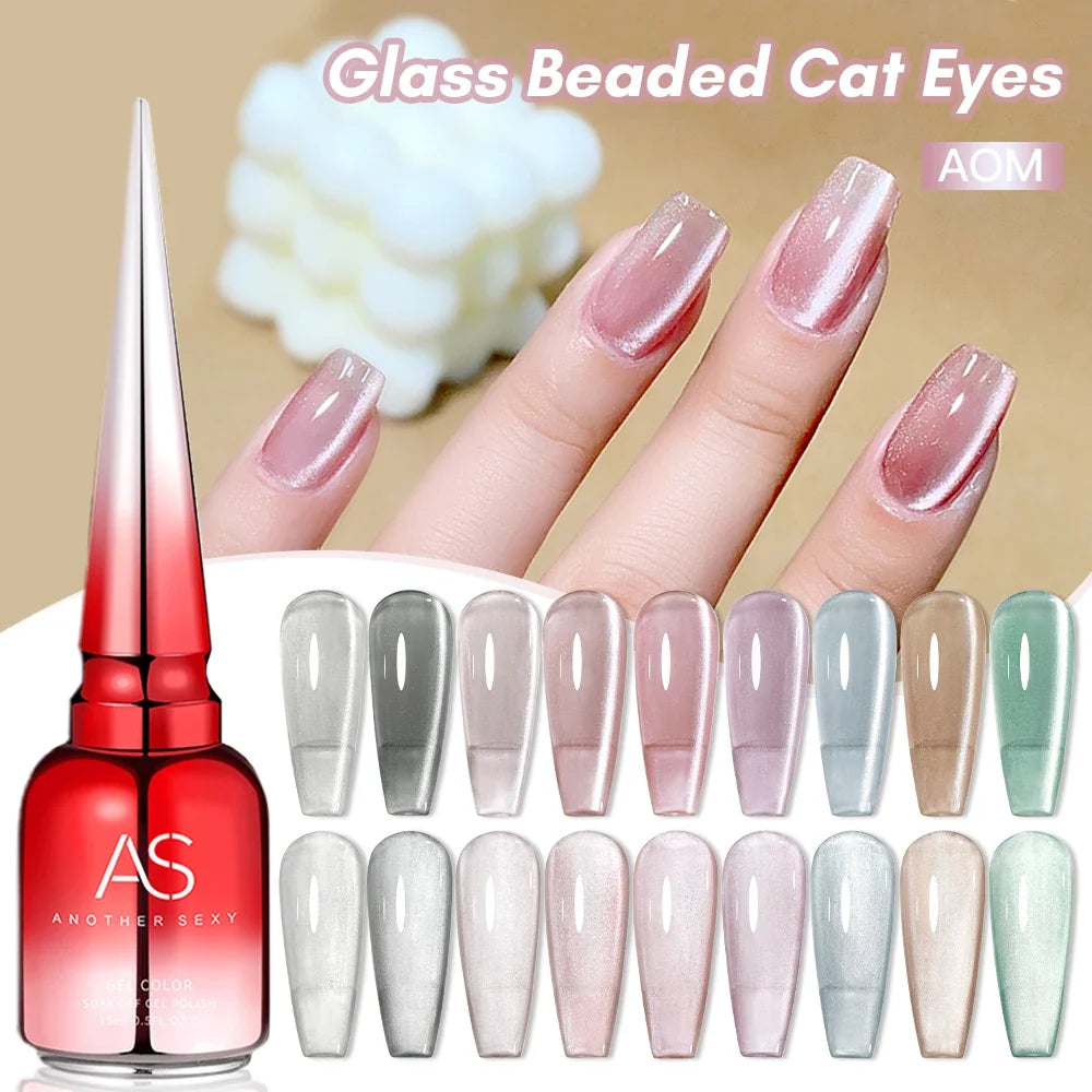 AS 15ml Mint Green Color Cat Magnetic Gel Nail Polish Sparkle Glitter Gel Varnish Semi Permanent for Summer Manicure DIY Gift