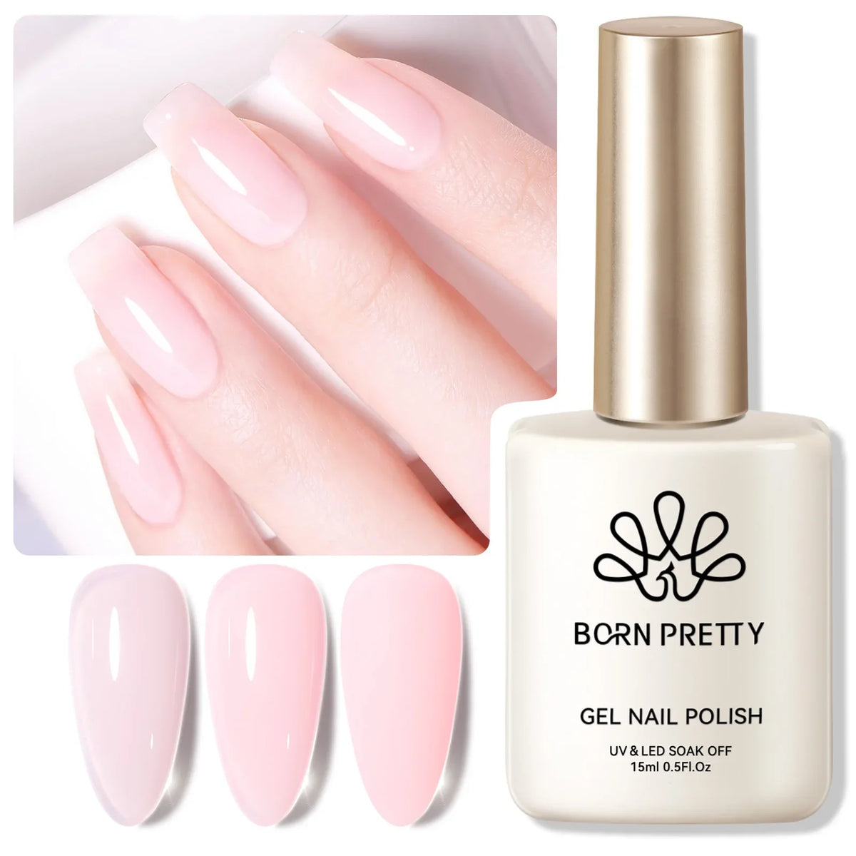 BORN PRETTY 15ml Nail Gel Polish Glitter Gorgeous Full Coverage Soak Off UV LED French Nail Art Jelly Nude Pink Varnish