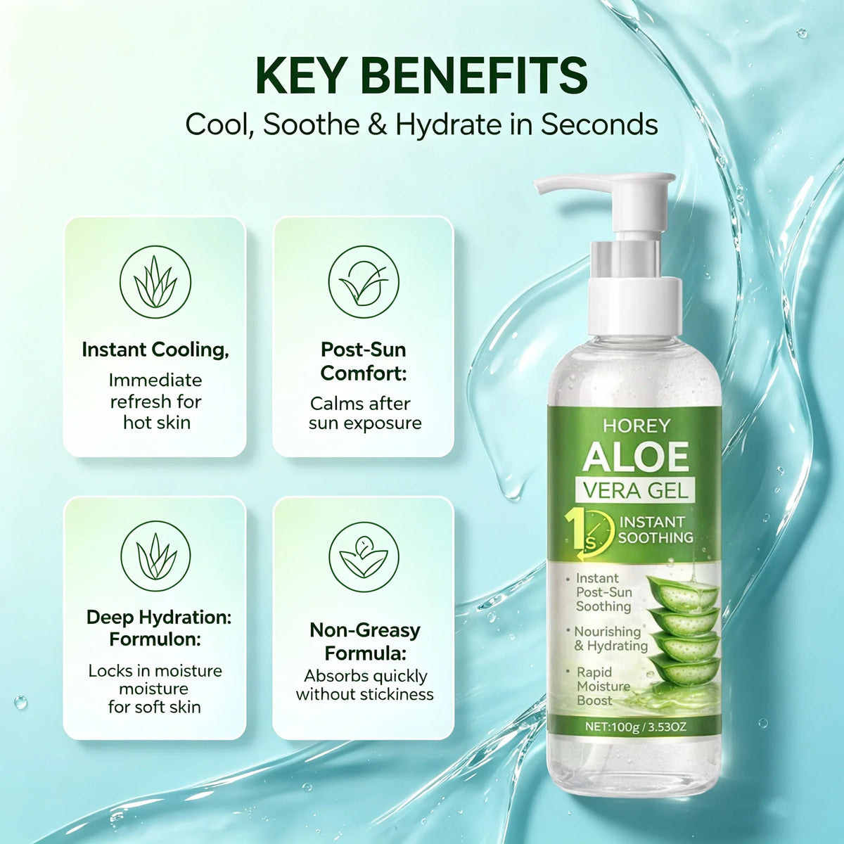 Aloe Vera Gel Instant Soothing After-Sun Moisturizing Hydrating For Face & Body Refreshing Hydrates Dry Skin with Aloe Water