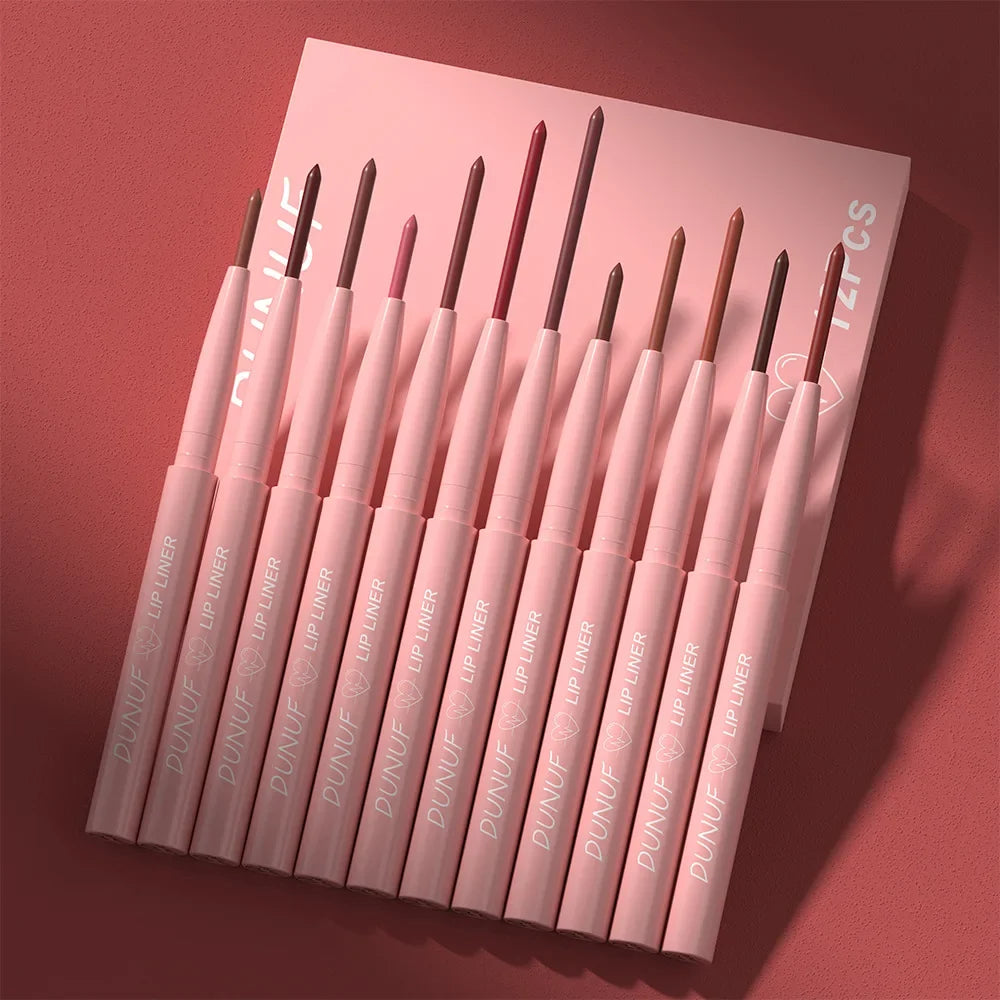 DUNUF 12 Color Matte Lip Liner Pencil Set Waterproof Smudge Proof Long Lasting Vegan Cruelty Free Lipstick Makeup Kit