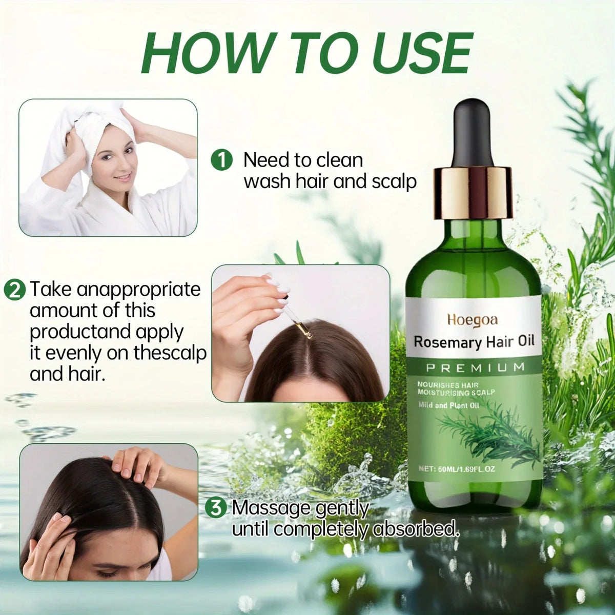50ml Rosemary Hair Oil Contains Batana Castor Seed Nourishing Moisturizing Smoothing  Anti Hair Loss Fast Regrowth Thick Hair