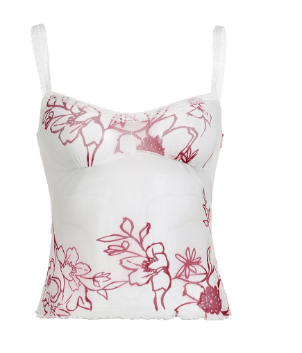 Prism Wellness Women's Mesh Plant Print Low-cut Halter Tank Top