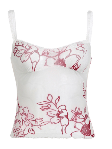 Prism Wellness Women's Mesh Plant Print Low-cut Halter Tank Top
