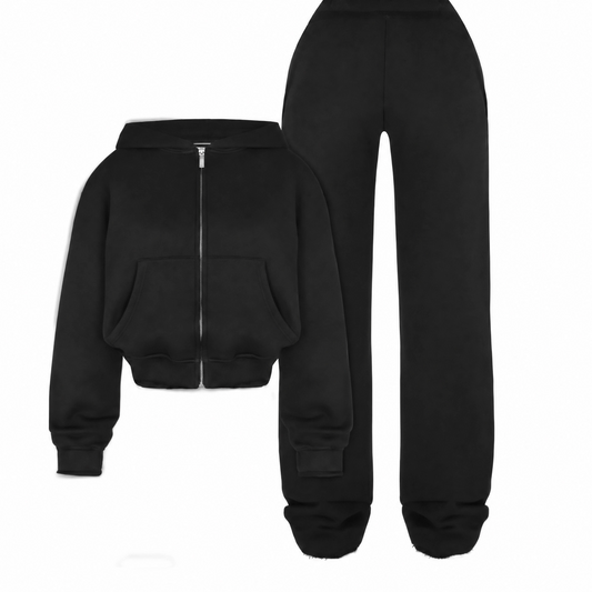 Printed Letter Sports Suit — Zip Hoodie & Drawstring Pants