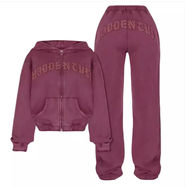 Prism Wellness Letter Sports Suit Zip-up Hooded Cropped Sweatshirt Top And Loose Drawstring Trousers Women's Fashion Clothing
