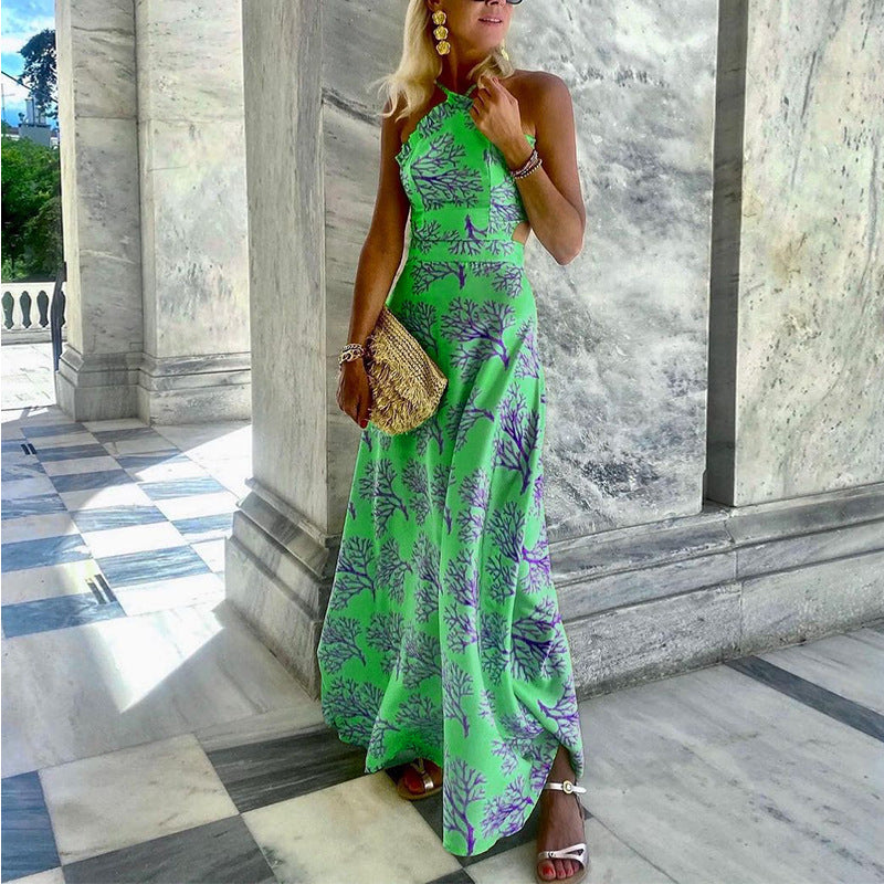 Halterneck Print Midi Dress
