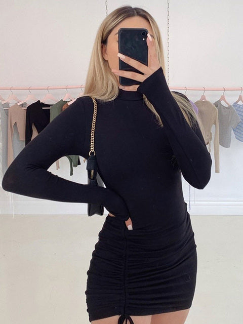 Prism Wellness Black Turtleneck Mini Dress for Women