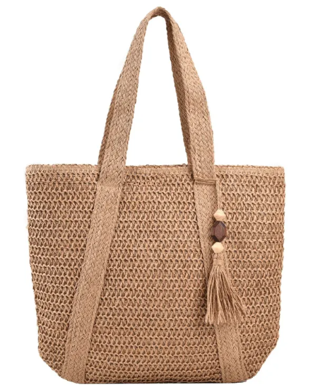 Chic Mahogany Straw Shoulder Bag