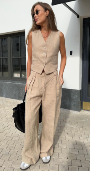 Prism Wellness Tailored Linen Set with Sleeveless Vest (One Set)