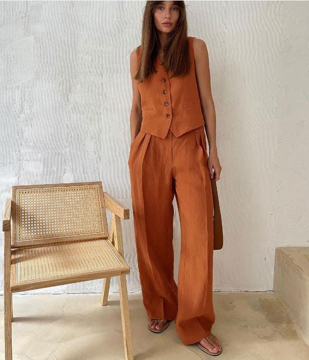 Prism Wellness Tailored Linen Set with Sleeveless Vest (One Set)