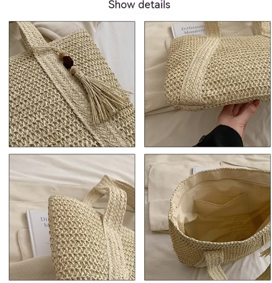 Chic Mahogany Straw Shoulder Bag
